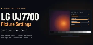 Configurações de imagem da LG UJ7700 para os modelos 49UJ7700, 55UJ7700, 60UJ7700 e 65UJ7700 (EUA e Canadá)