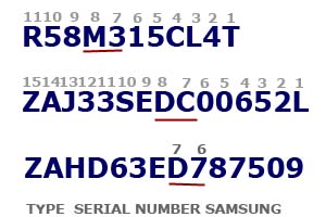 Formatos de números de série Samsung