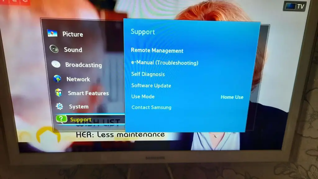 Apoio ao menu da Samsung TV