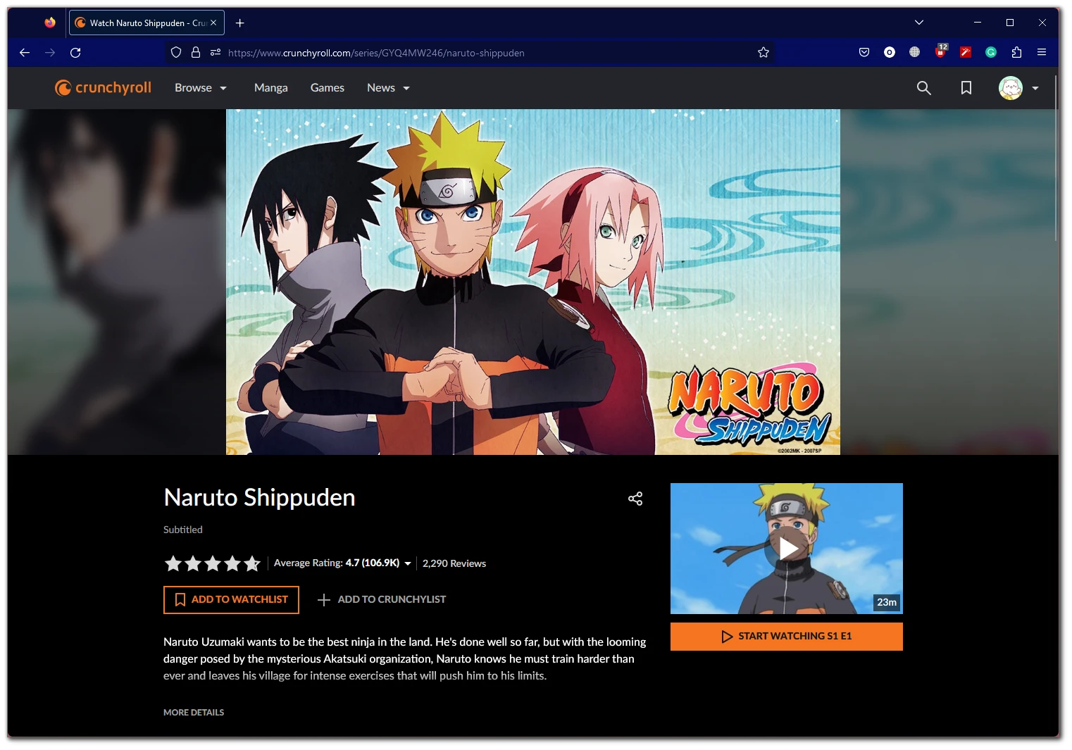 Onde é que se pode ver Naruto Shippuden em inglês?