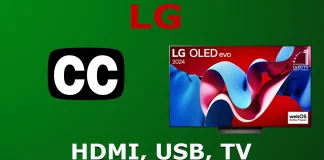 Configurações de legenda oculta de TV; Aplicativos, canais, HDMI, USB