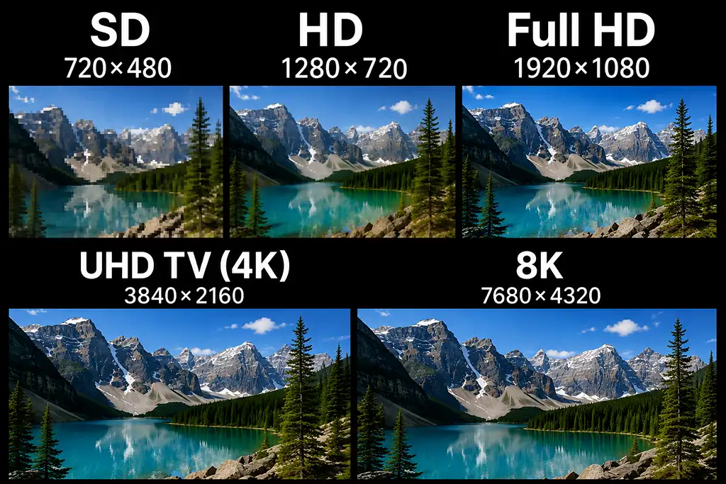 TV resolution SD, HD, Full HD, UHD TV (4K), 8K